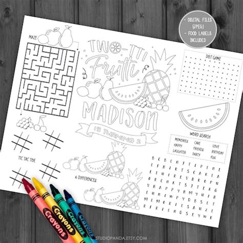 Tutti Two Tti Frutti Girls 2nd Birthday Party Coloring Page Etsy