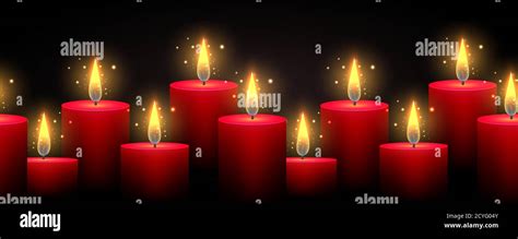 Seamless Border With Luminous Candles On A Dark Background Vector