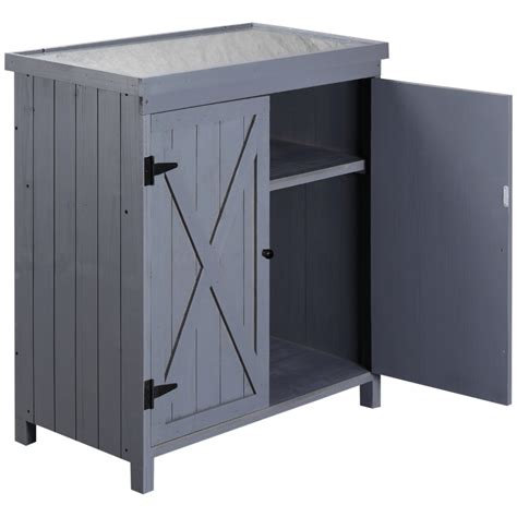 Outsunny Garden Storage Cabinet Outdoor Tool Shed With Galvanized Top