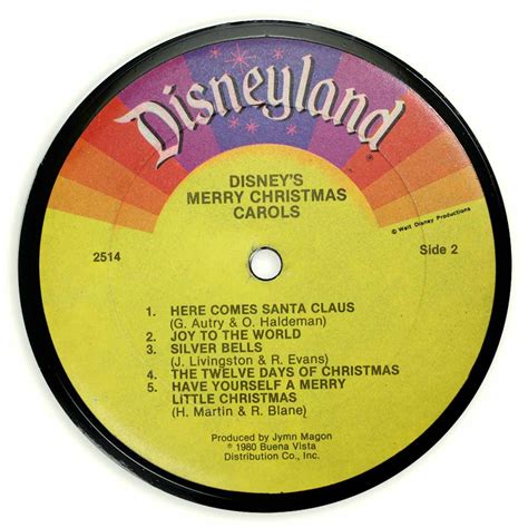 Vinyl Record Label Coaster Disneyland Merry Christmas Carols