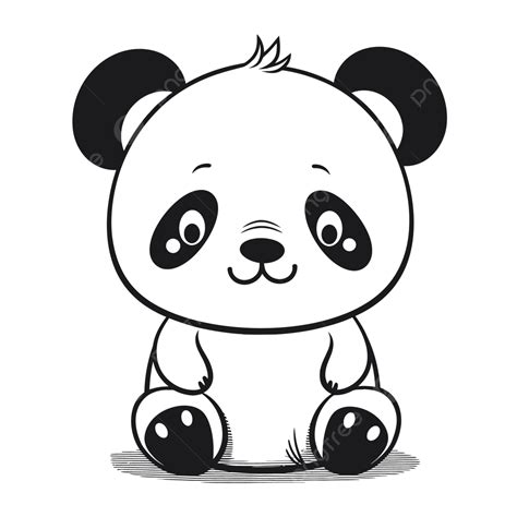 الدب الباندا تشيبي في رسم مخطط أبيض وأسود المتجه رسم الباندا البسيط