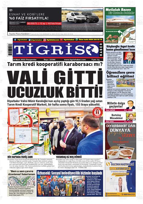 24 Mart 2022 tarihli Tigris Haber Gazete Manşetleri
