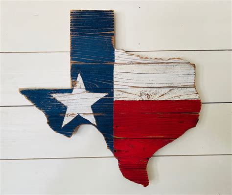 Rustic Wood Texas Flag Sign In The Shape Of Texas