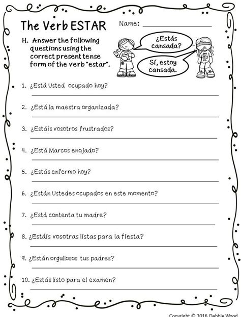 Regular Present Tense Verbs Spanish Worksheet Er Verb Conjugation