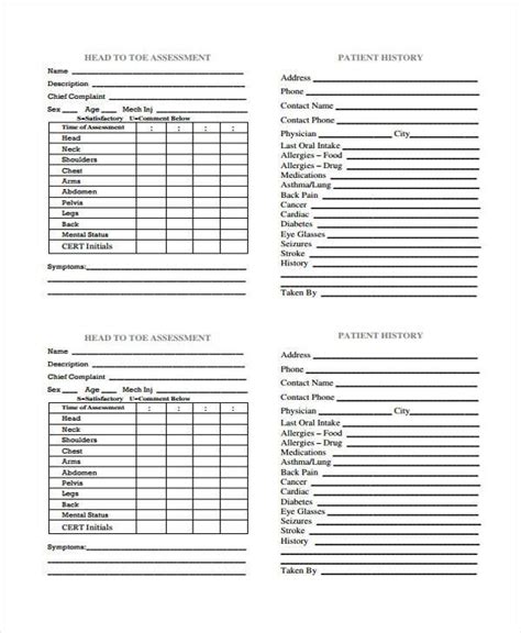 Printable Head To Toe Assessment Form Printable Forms Free Online