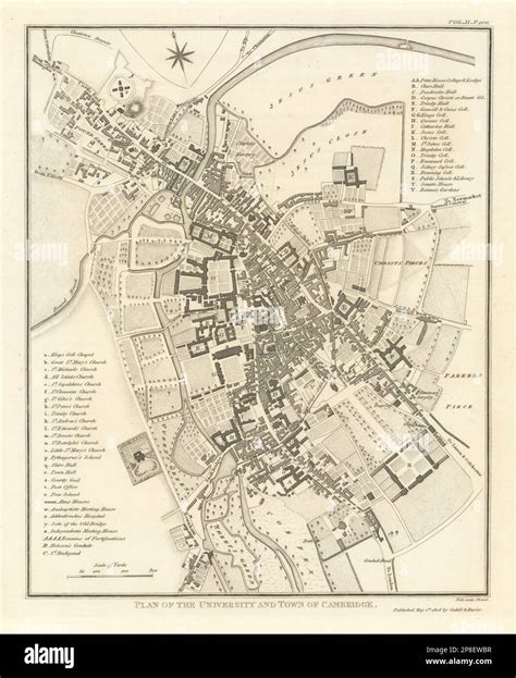 Plan Of The University And Town Of Cambridge By Samuel Neele 1810 Old