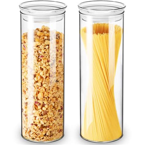 Zens Glass Tall Containers Jars Airtight Spaghetti Jar With Glass Lids 1950ml Large Storage
