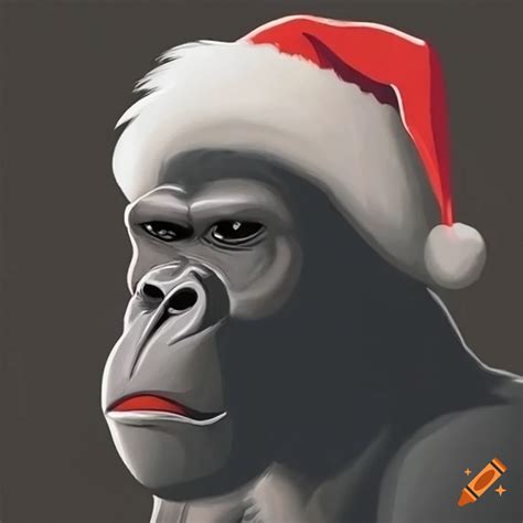 Gorilla Wearing A Christmas Hat On Craiyon