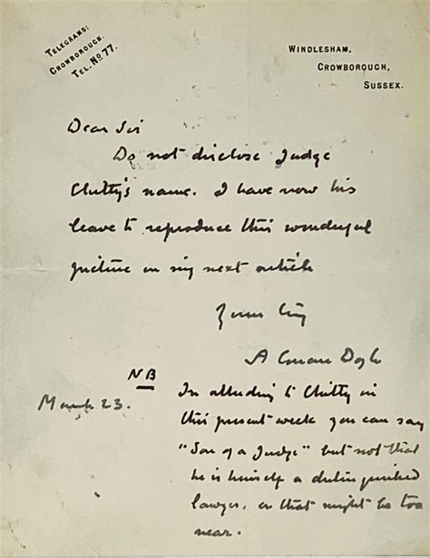 Sir Arthur Conan Doyle 1859 1930 Lettre Autographe Signée “a Conan