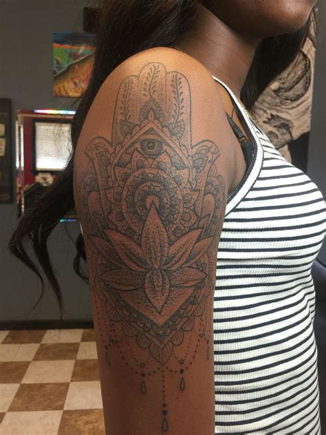 Mandala Hamsa Hand And Lotus Flower Arm Tattoo Mandala Tattoo Design