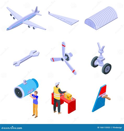 Aircraft Repair Icons Set Isometric Style Stock Vector Illustration