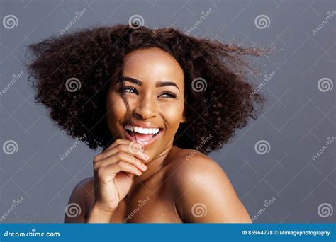 Beauty Portrait Of Young Black Female Fashion Model Laughing Stock