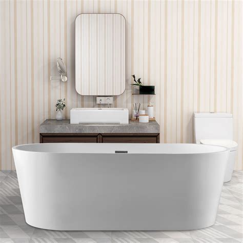Vanity Art 59 Inch Freestanding Acrylic Bathtub Stand Alone Soaking Tub