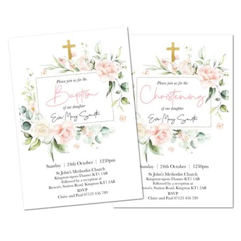 Christening Baptism Invitations Floral Holy Communion Confirmation
