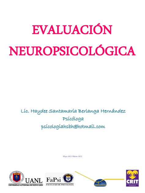 EvaluacióN NeuropsicolóGICA EVALUACIN NEUROPSICOLGICA Lic Haydee Santamaria Berlanga Studocu
