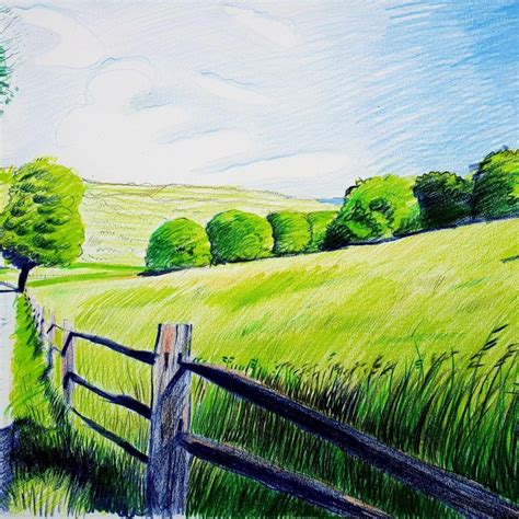 57 Crayons Landscape Drawing Ideas Landscape Drawings Countryside