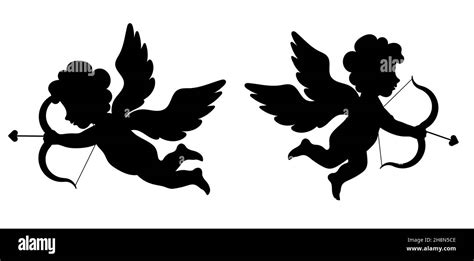 Silhouettes Of Mythological Angel Of Love Cupid Cupid Boy With Angel