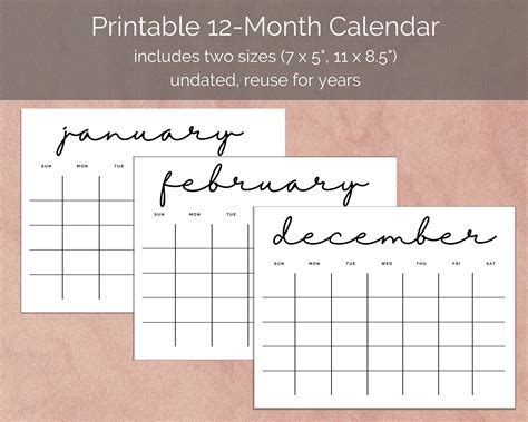 Printable Blank Monthly Calendar Undated Calendar Printable Etsy