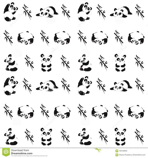 Seamless Pattern With Playing Pandas And Bamboo Stock Vector