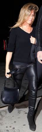 Jennifer Aniston Highlights Her Impressive Legs In Skintight Leather