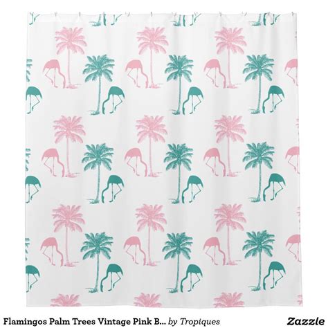 Flamingos Palm Trees Vintage Pink Blue Shower Curtain