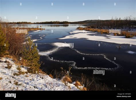 Finland Lapland Province Inari Inarijarvi Lake First Snow Stock