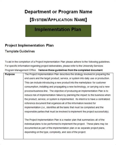 Project Implementation Plan Template 6 Free Word Excel Documents