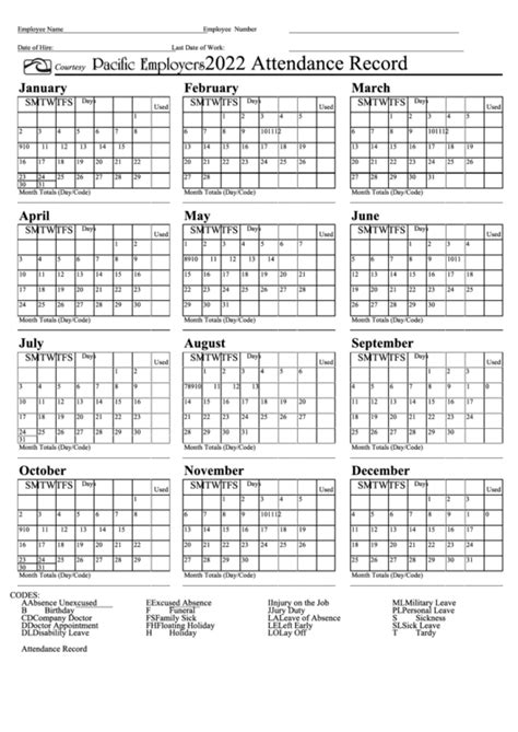 Printable 2021 Employee Attendance Controller Calendar Template Printable
