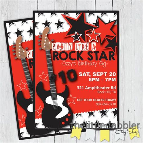 Party Like A Rock Star Birthday Invitation Red Black Guitar Rock And