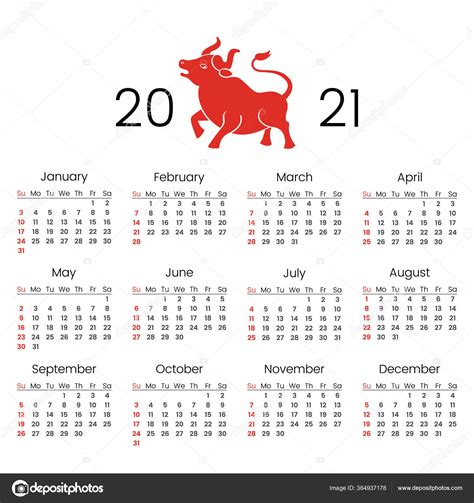 2021 Calendar New Year Image Year Bull According Lunar Chinese Stock