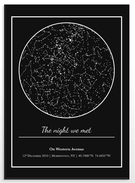 Star Map Night Sky Chart Wall Decor T For Girlfriend Etsy Sky