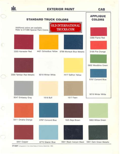 1982 Color Chart Color Charts • Old International Truck Parts