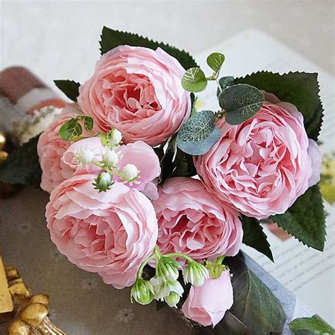 beautiful pink peony artificial flower silk flower small bouquet of peonies flowers party home