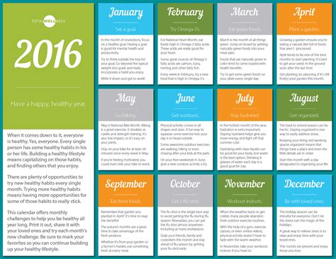 2016 Wellness Calendar From Totalwellness Employee Engagement
