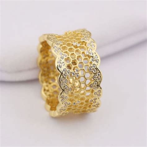 100 925 Sterling Silver Gold Color Honeycomb Lace Ring Etsy