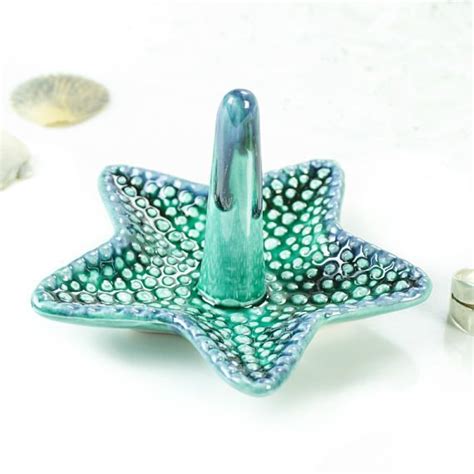 Emerald Ring Holder Starfish Trinket Dish Bathroom Décor Clay Jewellery