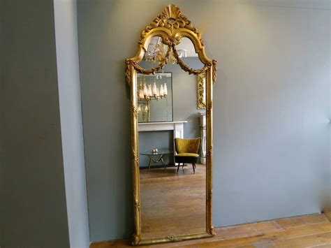 Modern arched shape framed gold standing mirror full length floor mirror key features: Antique French Gold Gilt Floor Standing Mirror at 1stdibs