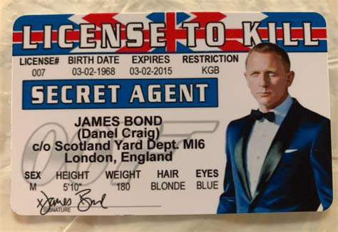 All 6 James Bond License To Kill Cards 007 Movie Novelty Spy Secret