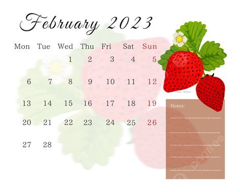 Calendar February 2023 Strawberries Red February 2023 Png