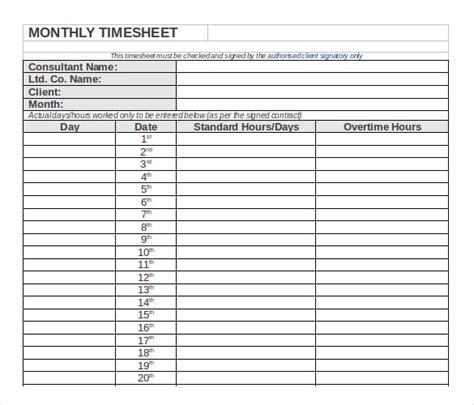 Monthly Timesheet Template Word Card Template