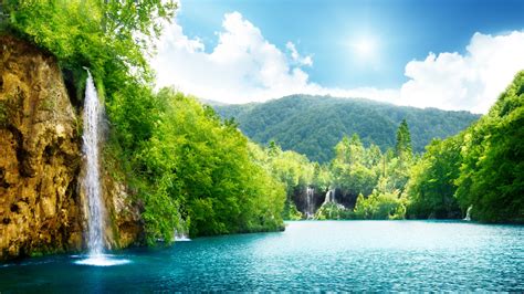 Awesome waterfall wallpaper for desktop, table, and mobile. Download 1920x1080 HD Wallpaper waterfall lake forest ...