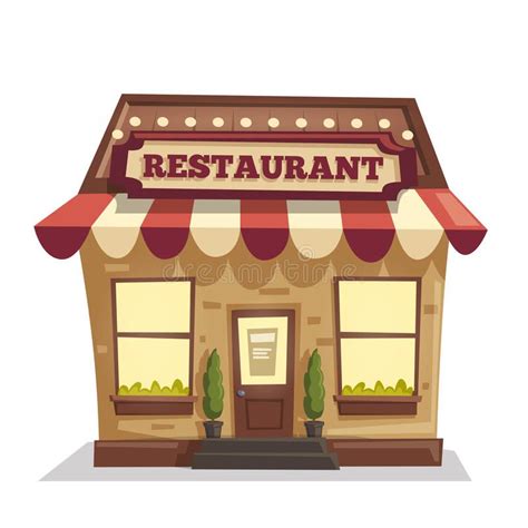 Restaurant Or Cafe Exterior Building Vector Cartoon Illustration