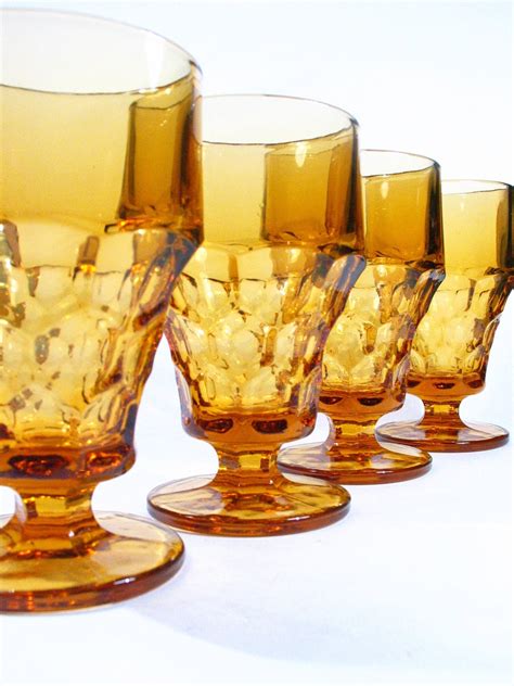 Vintage Amber Glassware Set Water Goblet By Retroechovintage