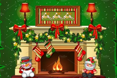 Cartoon Fireplace Background Christmas