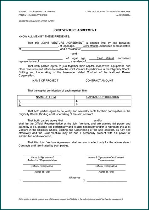 They get into joint venture agreements based on faith, relying on the words of real estate developers and many a times find themselves in trouble. Joint Venture Mou Template - Template 1 : Resume Examples ...