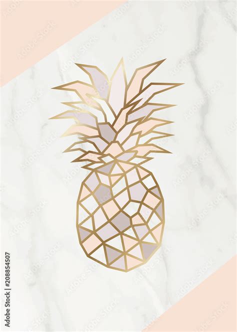 Geometric Rose Gold Pineapple Shape With Marble Background Texture