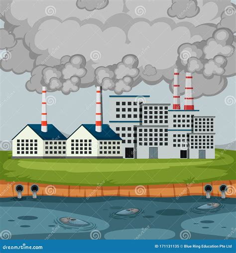 Scene With Factory Buildings And A Lot Of Smoke Stock Illustration