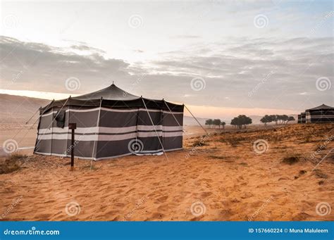 Bedouin Tents In Desert On Sun Rise Wahiba Sandoman Stock Photo