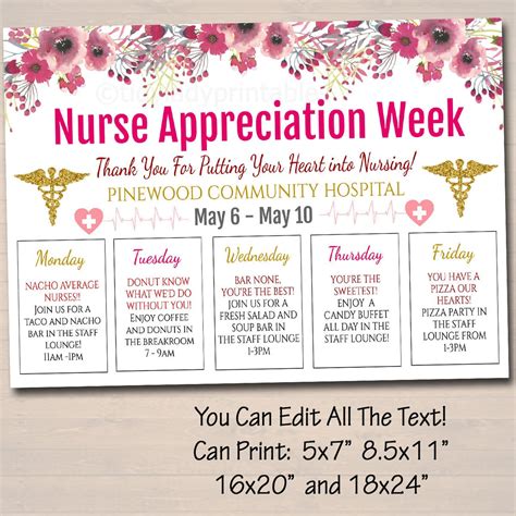 Nurse Appreciation Week Event Calendar Tidylady Printables