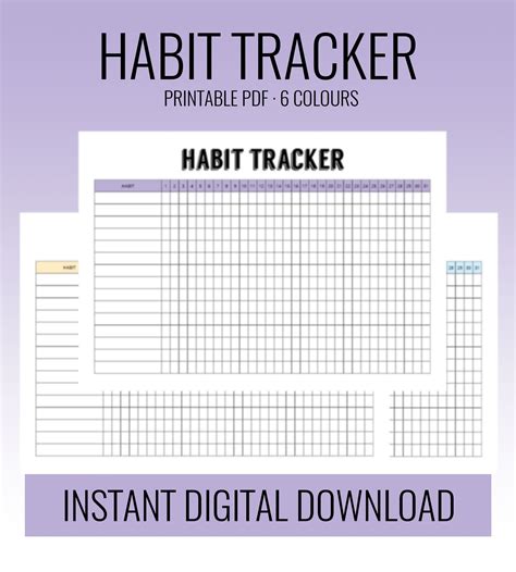 Habit Tracker Printable 6 Colors A4 Landscape Digital Etsy Uk Habit